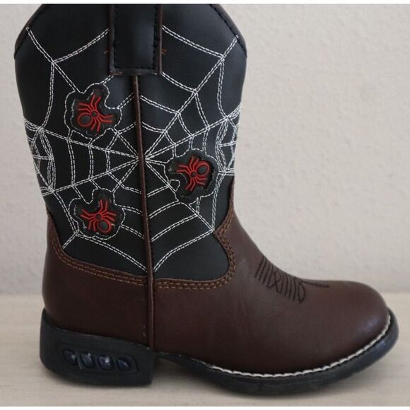 Roper Little Kids Sz 9M Brown Faux Leather Spider Web Light-Up Western Boots - Picture 14 of 16